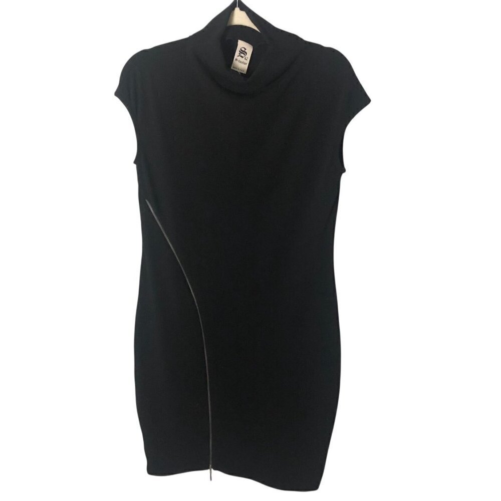 S-Twelve Sheath Dress Women's size L Black & Silver Mock Neck Cap Sleeve